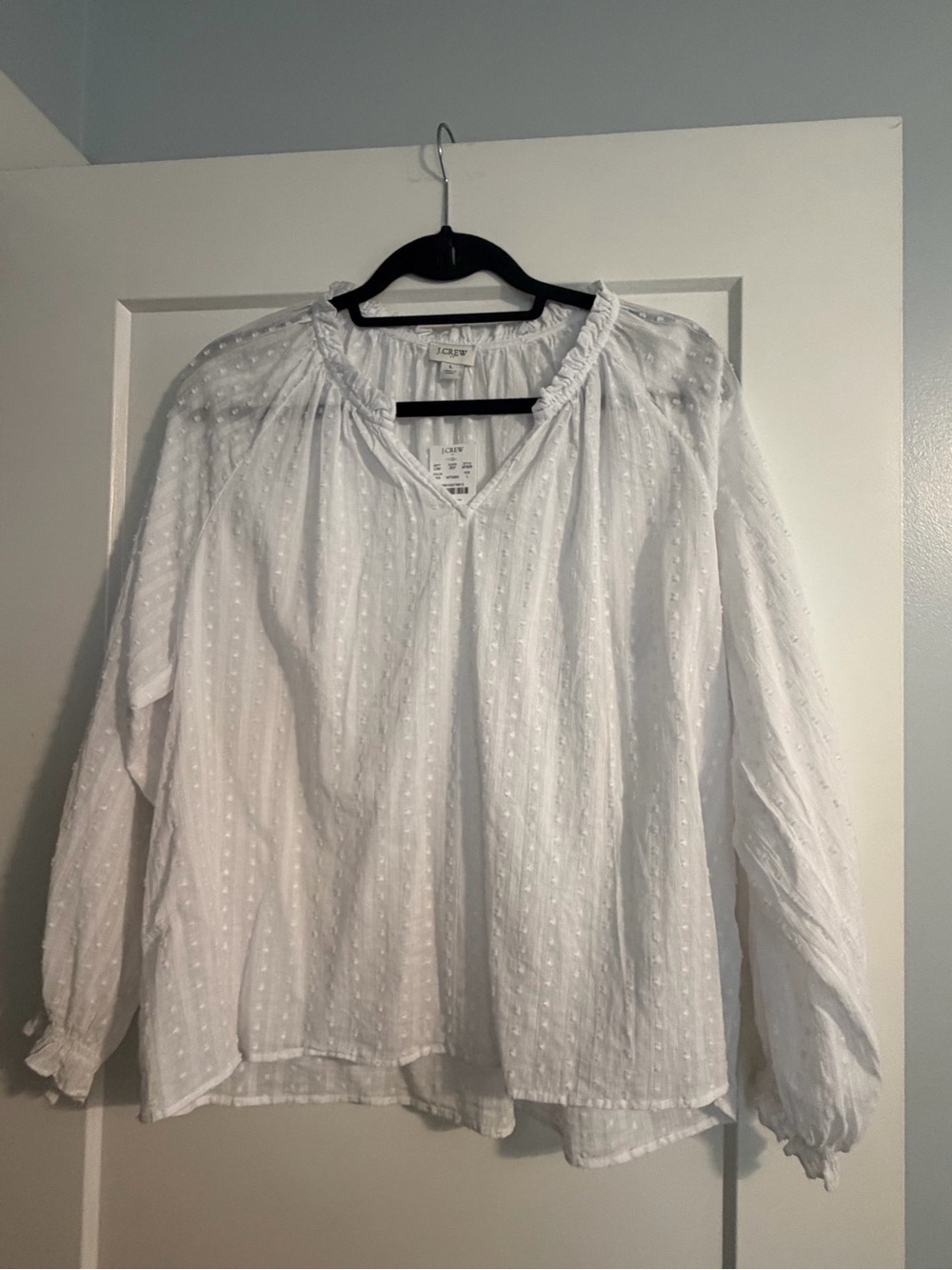 J. Crew White Swiss Dot Peasant Top